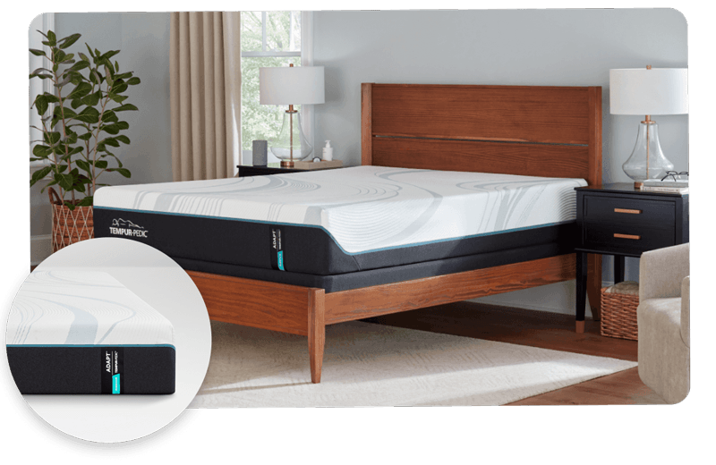Tempur-Pedic Adapt mattress on a wooden bed frame